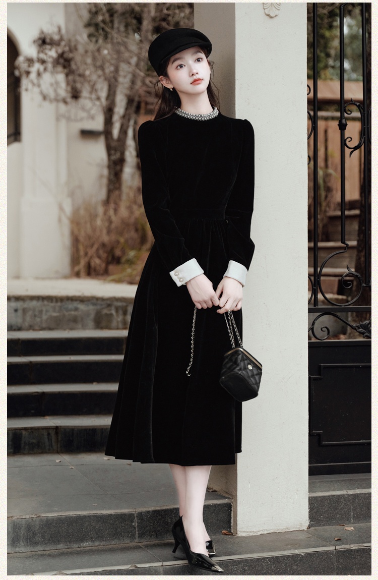 Autumn and winter dress velvet formal dress for women