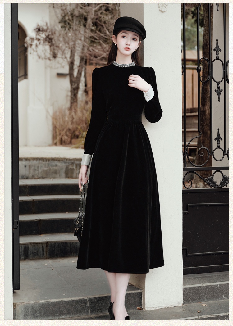 Autumn and winter dress velvet formal dress for women
