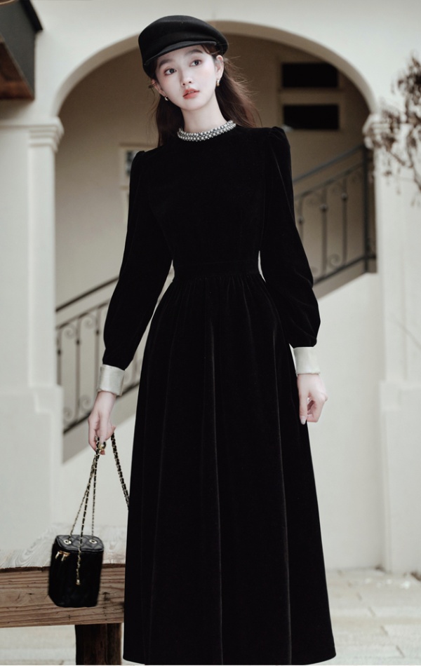 Autumn and winter dress velvet formal dress for women