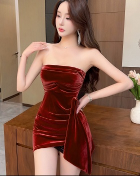 Golden velvet mixed colors package hip tight dress