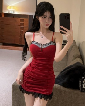 Elasticity short cotton low-cut bottoming sling dress