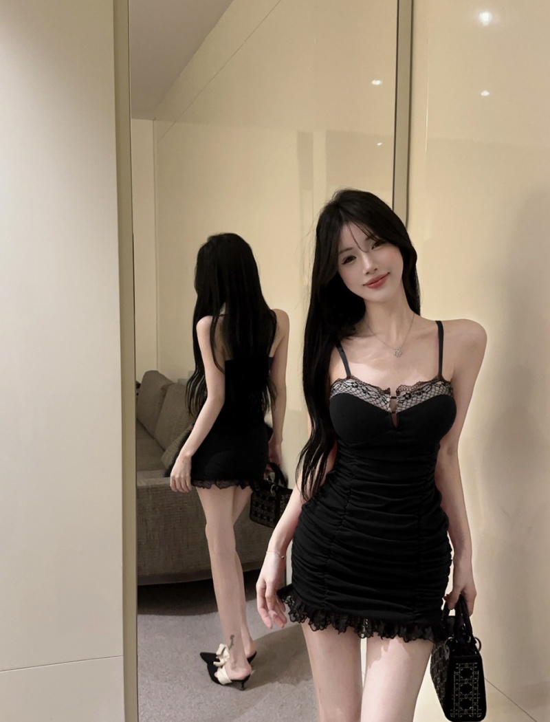 Elasticity short cotton low-cut bottoming sling dress