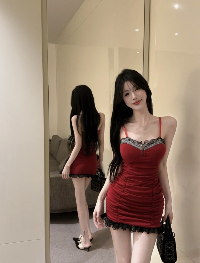 Elasticity short cotton low-cut bottoming sling dress