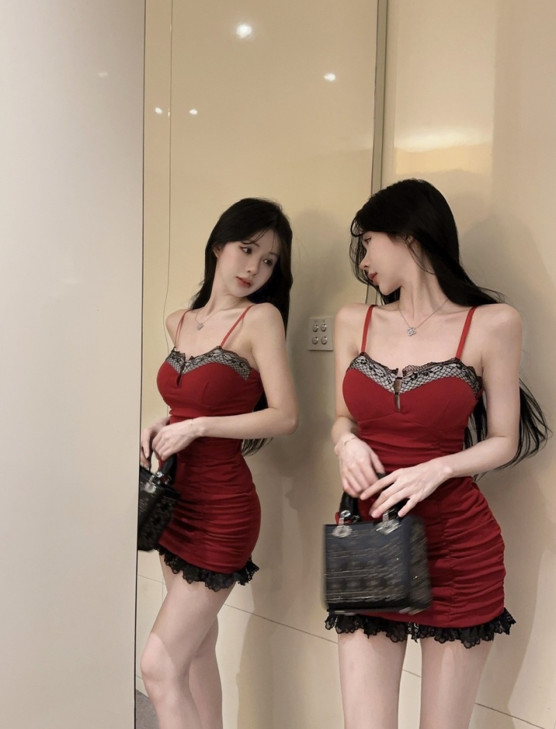 Elasticity short cotton low-cut bottoming sling dress