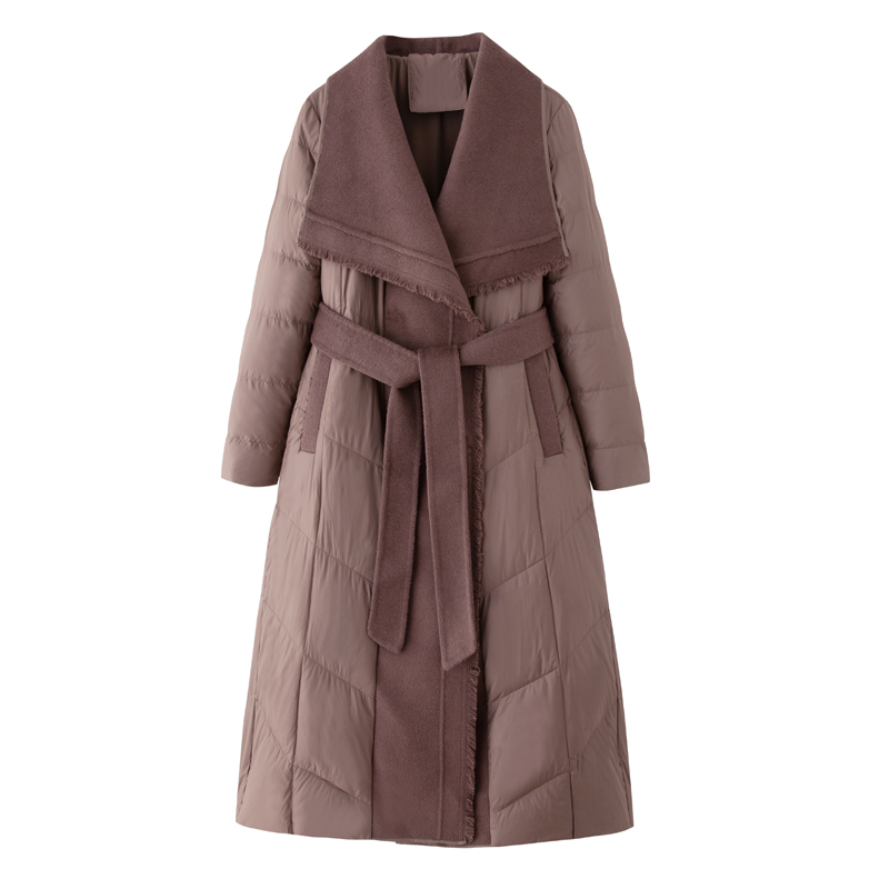 Temperament duck down cashmere splice simple tassels down coat