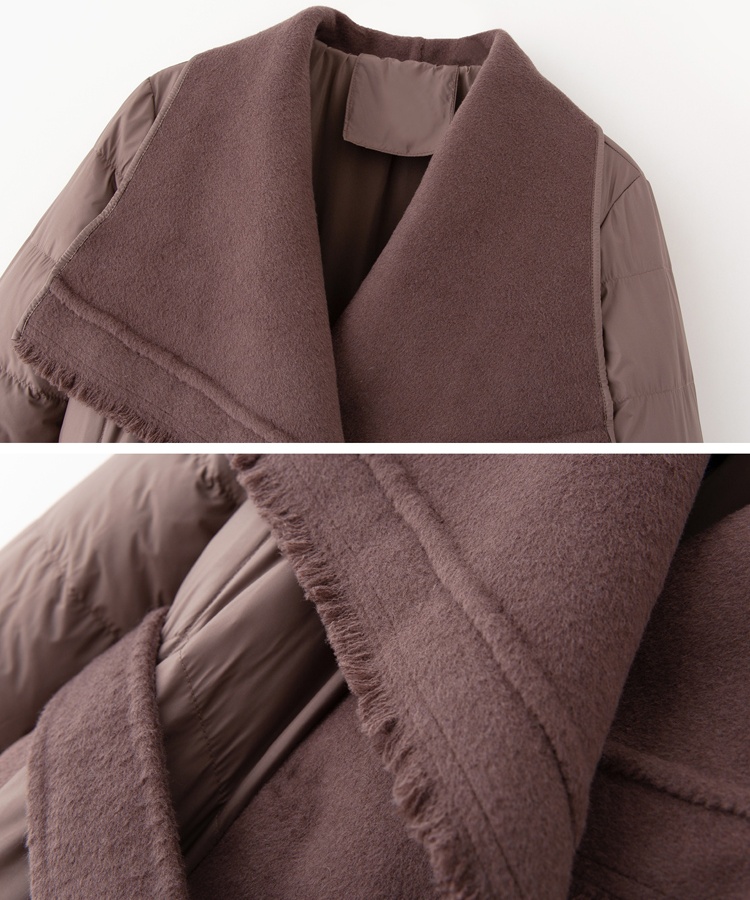 Temperament duck down cashmere splice simple tassels down coat