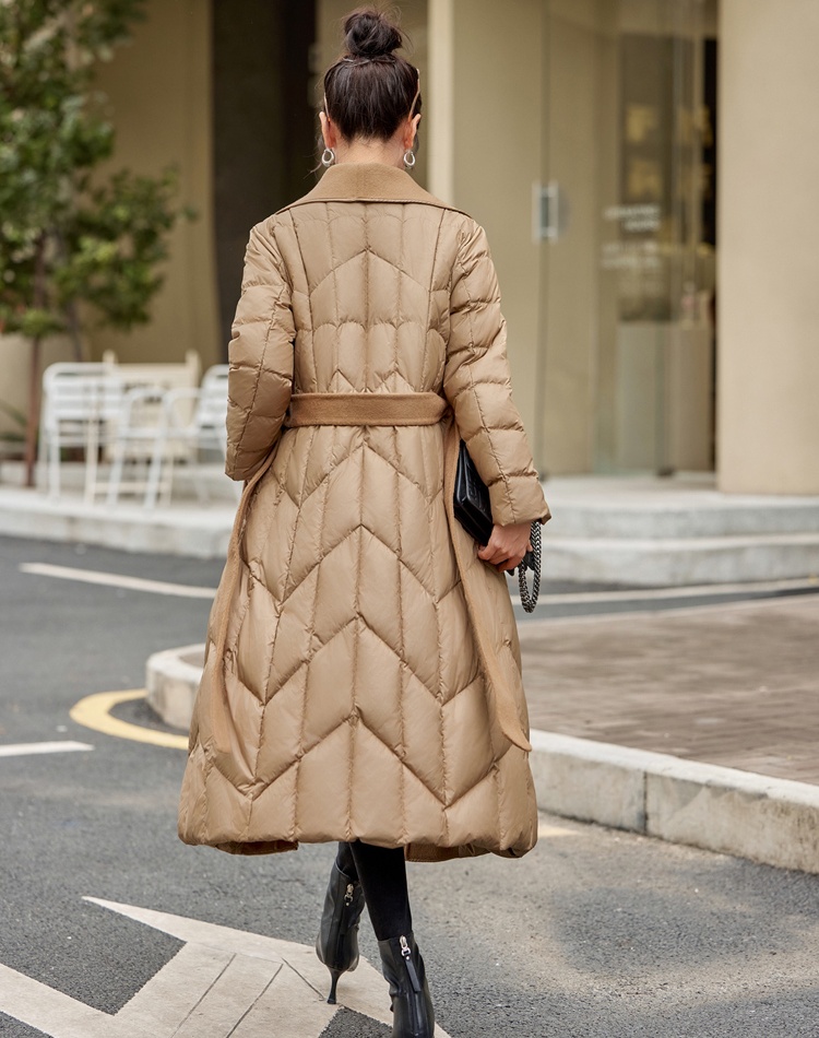 Temperament duck down cashmere splice simple tassels down coat