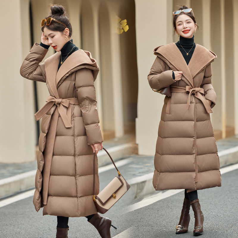 Winter removable temperament cashmere down coat
