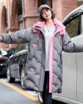 Long winter printing down coat hooded thick coat