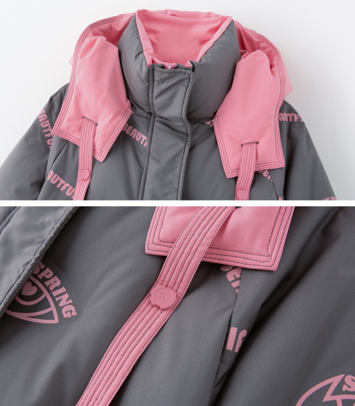 Long winter printing down coat hooded thick coat