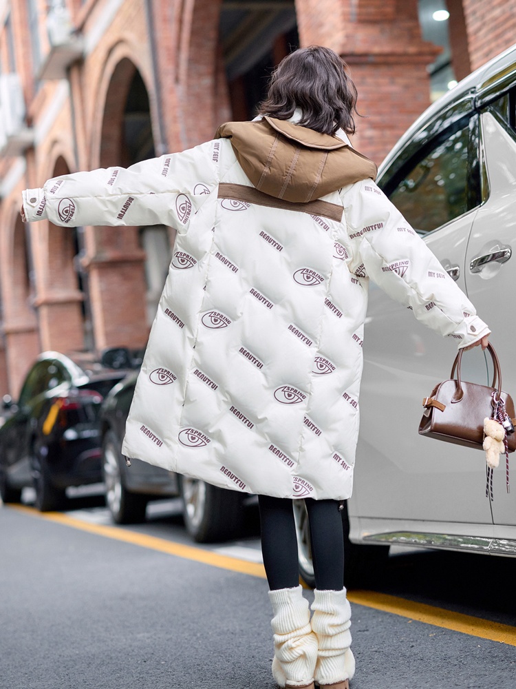 Long winter printing down coat hooded thick coat