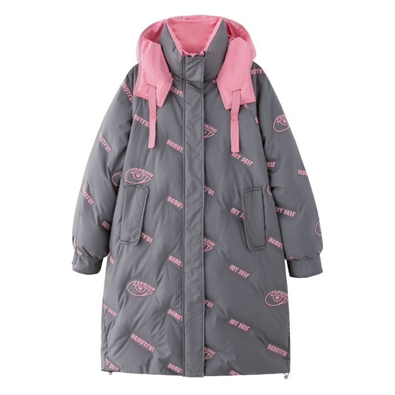 Long winter printing down coat hooded thick coat