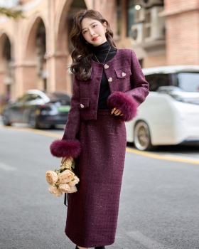 Thick plus velvet winter fox fur woolen down skirt 2pcs set