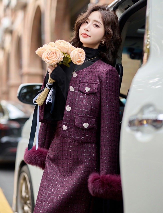 Thick plus velvet winter fox fur woolen down skirt 2pcs set