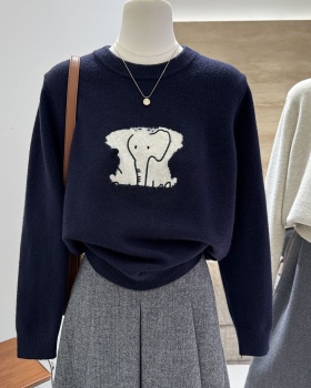 Cubs loose jacquard pullover sweater for women