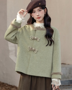Thick short clip cotton retro woolen coat for women
