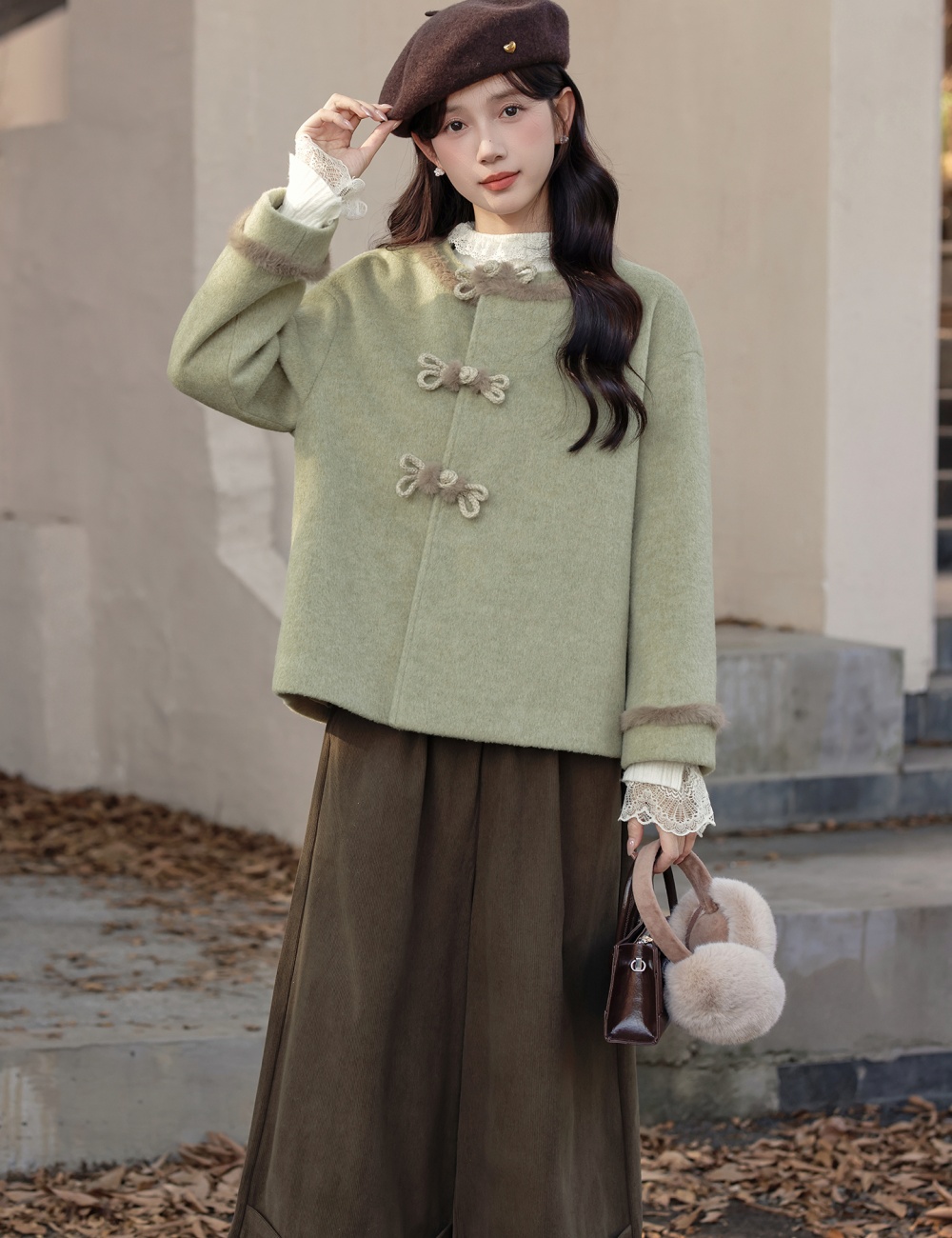 Thick short clip cotton retro woolen coat for women