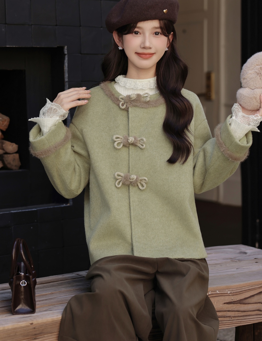 Thick short clip cotton retro woolen coat for women