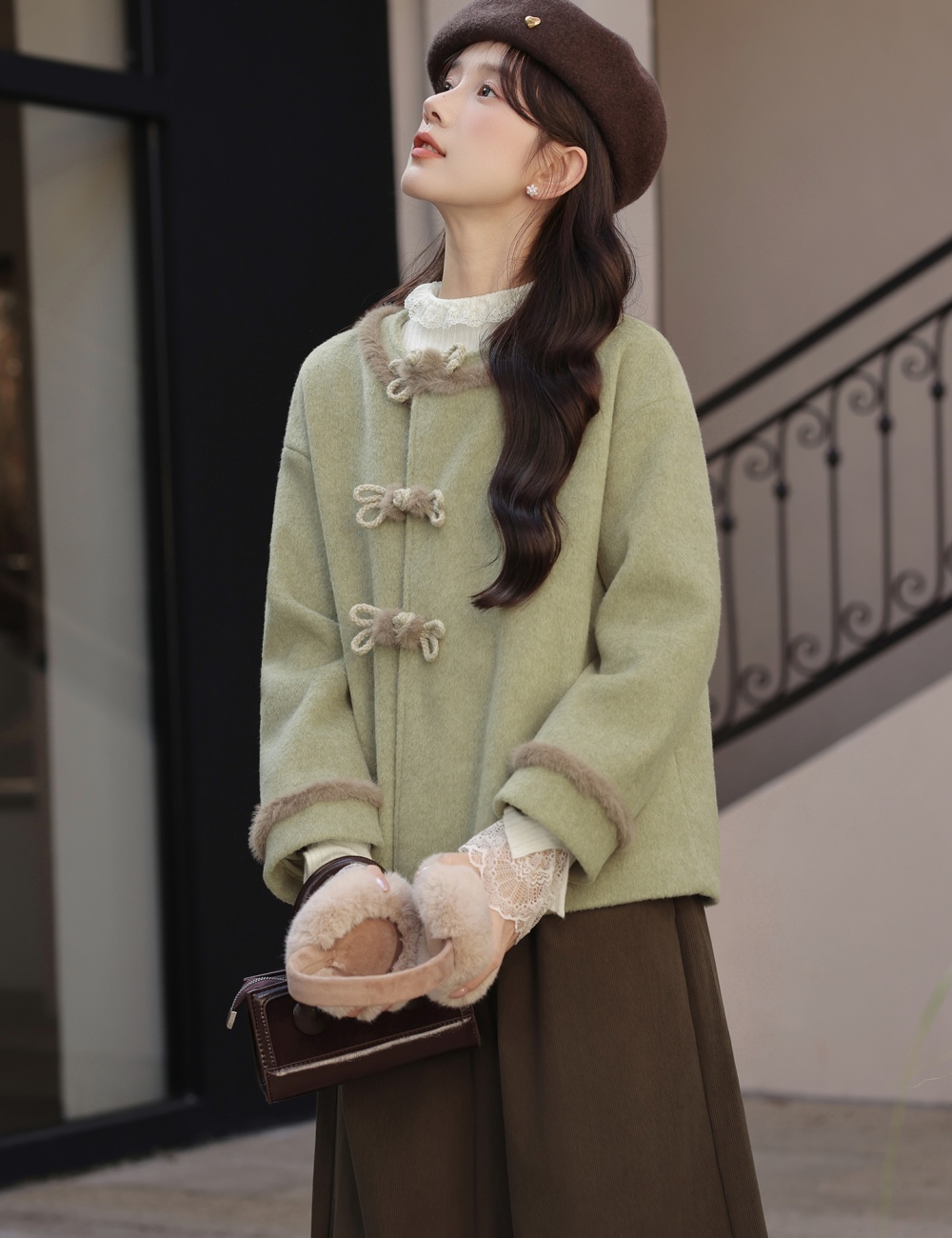 Thick short clip cotton retro woolen coat for women