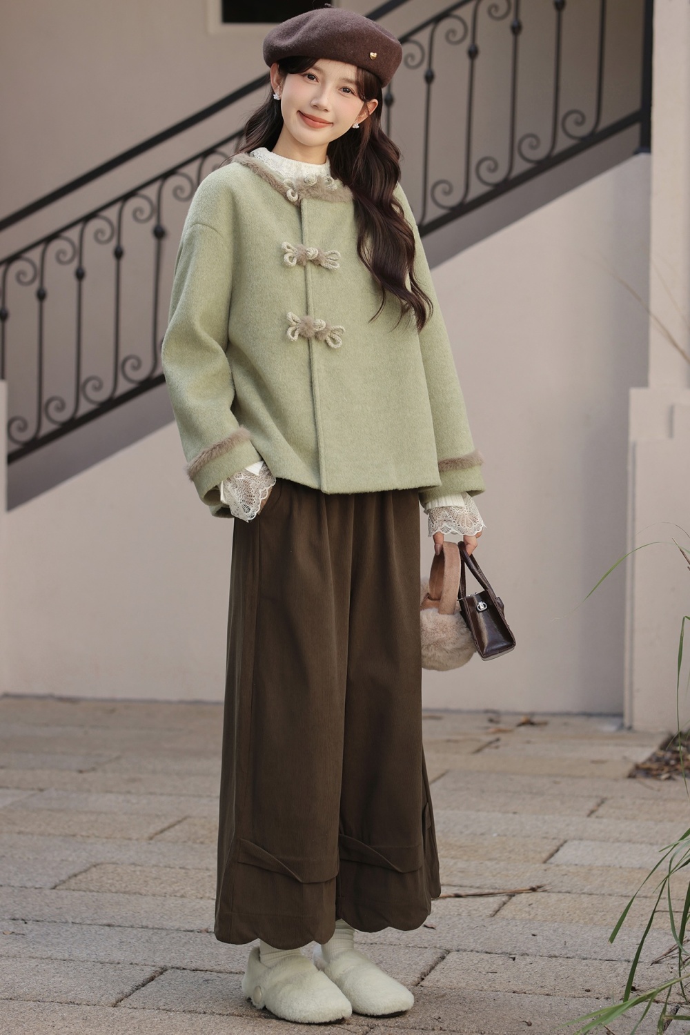 Thick short clip cotton retro woolen coat for women