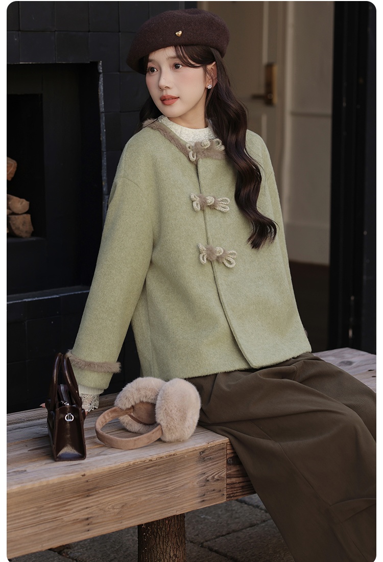 Thick short clip cotton retro woolen coat for women