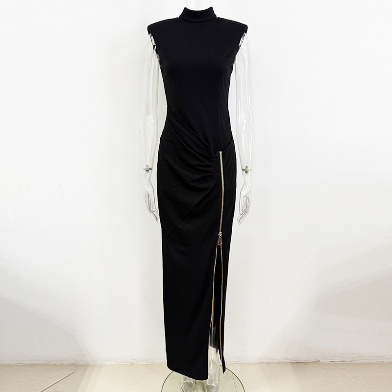 Sleeveless elasticity long dress zip long dress