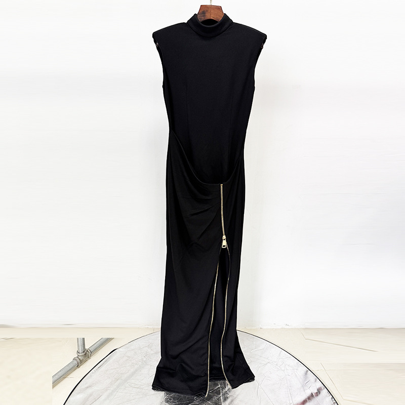 Sleeveless elasticity long dress zip long dress