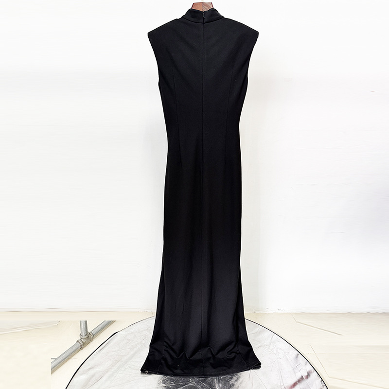 Sleeveless elasticity long dress zip long dress