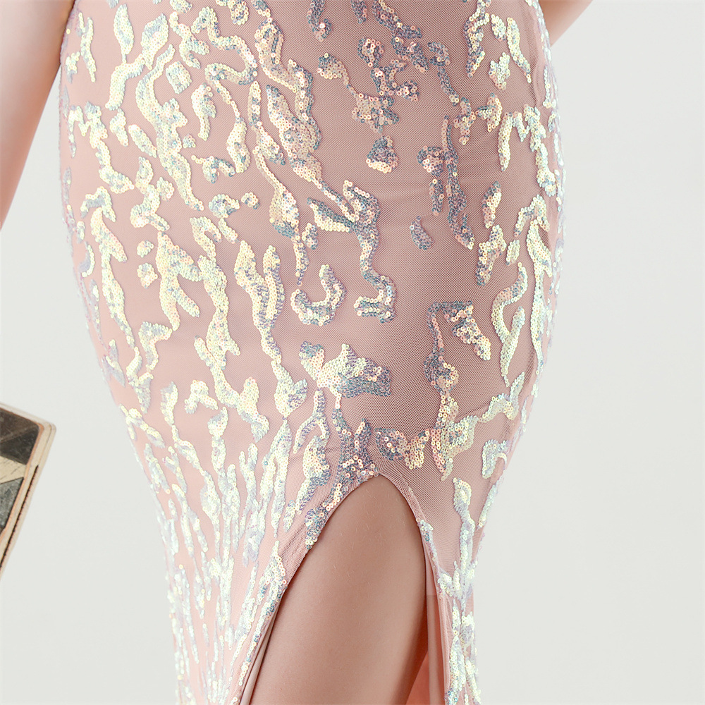 Sequins pinched waist set beads evening dress