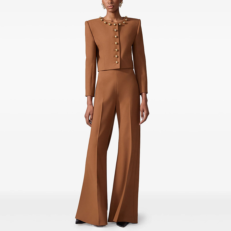 Buckle decoration simple fashion jacket 2pcs set