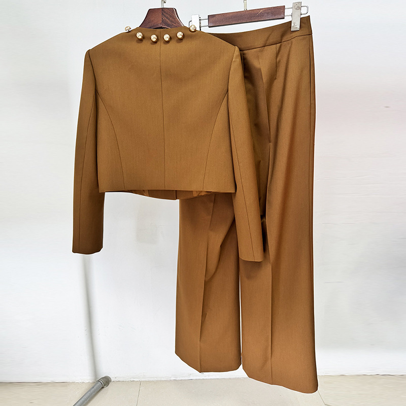 Buckle decoration simple fashion jacket 2pcs set