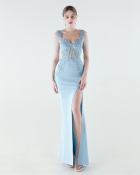 Pinched waist colors rhinestone evening dress