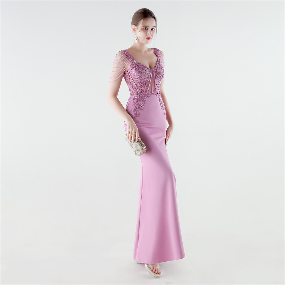 Pinched waist colors rhinestone evening dress