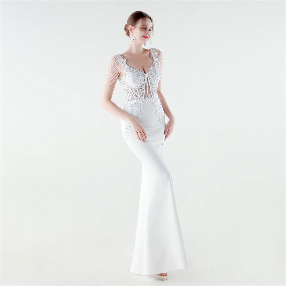 Pinched waist colors rhinestone evening dress