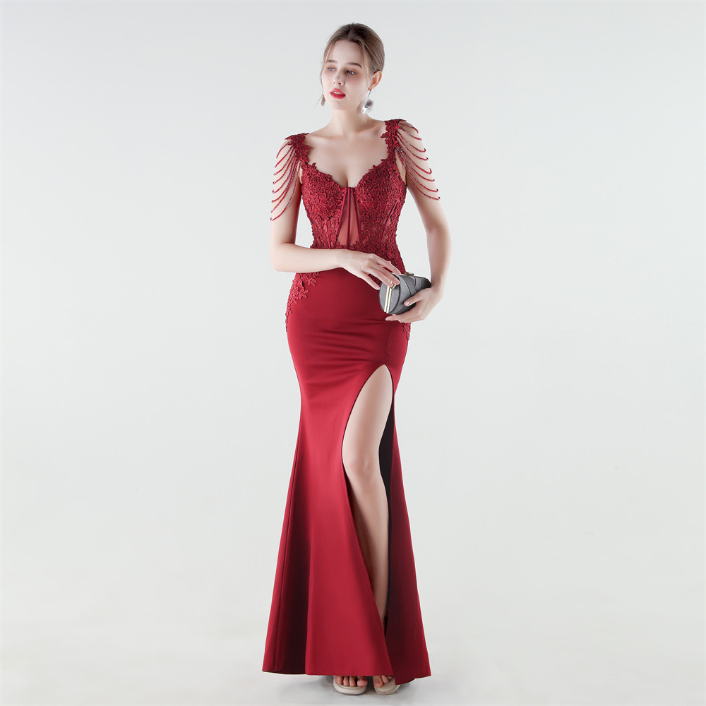 Pinched waist colors rhinestone evening dress