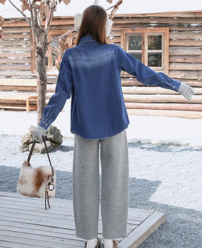 Soft all-match denim Korean style plus velvet fashion coat