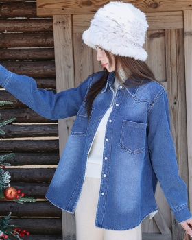 Autumn and winter denim soft thick simple coat