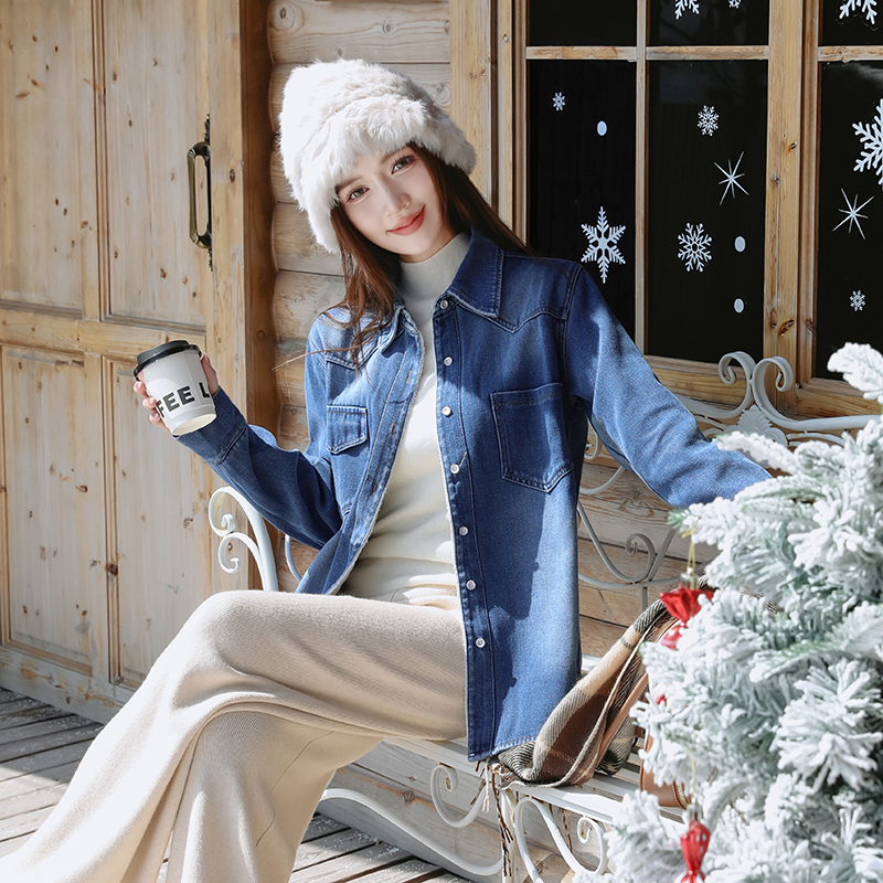 Autumn and winter denim soft thick simple coat