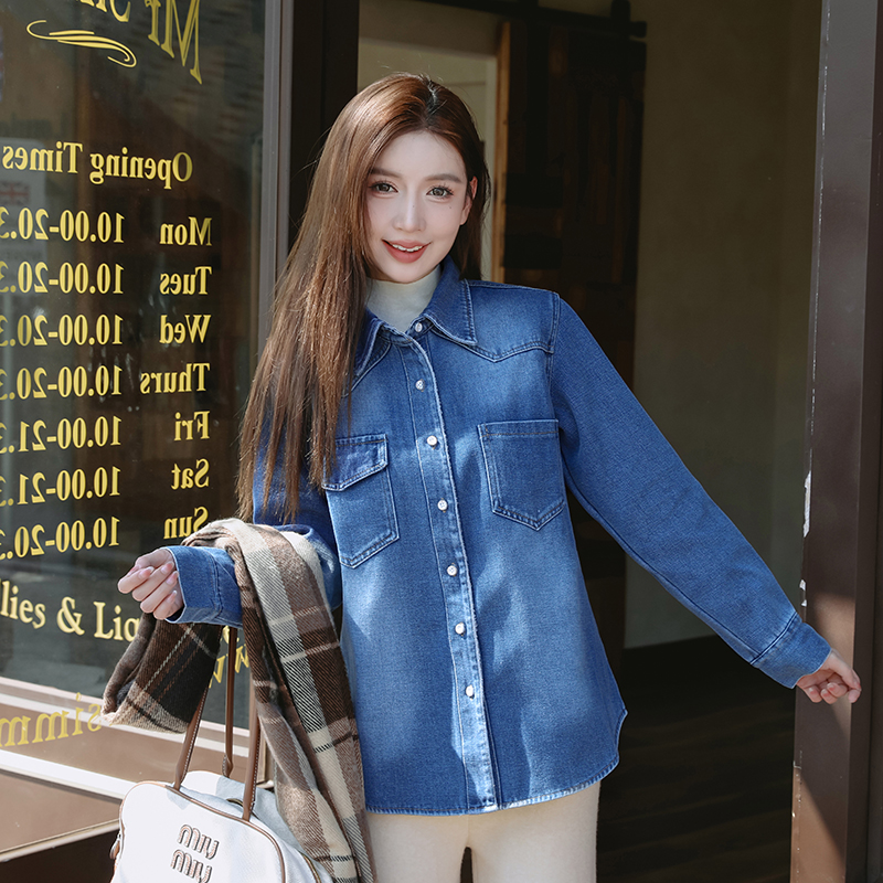 Autumn and winter denim soft thick simple coat
