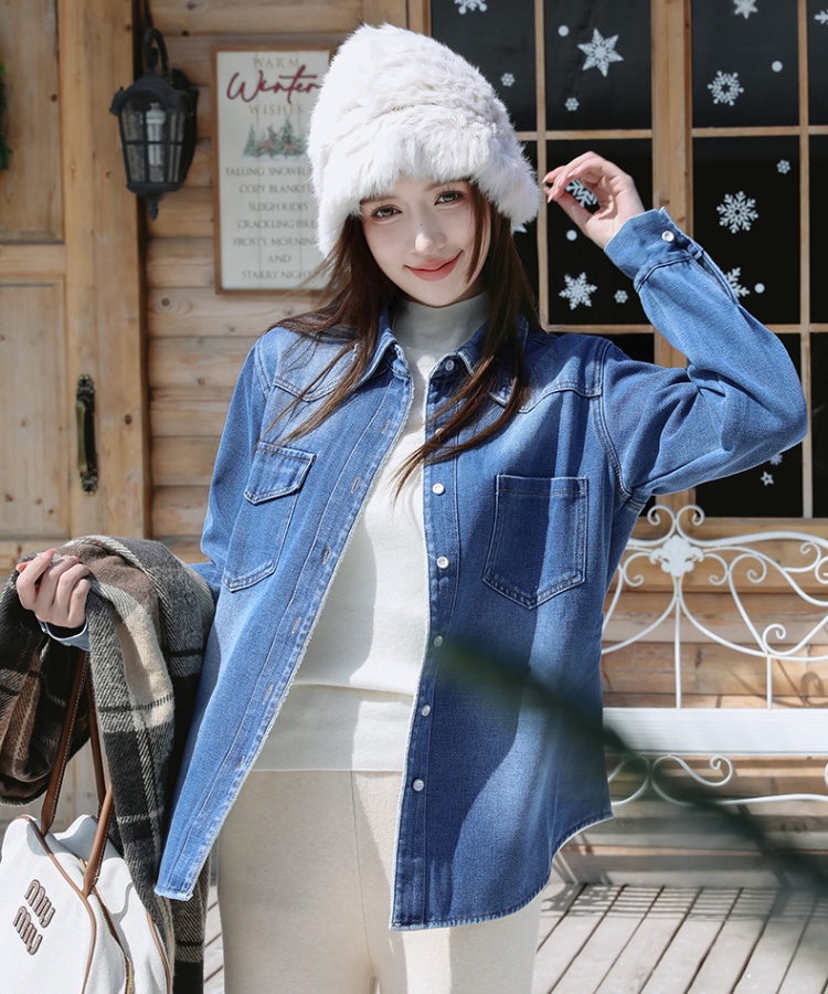 Autumn and winter denim soft thick simple coat