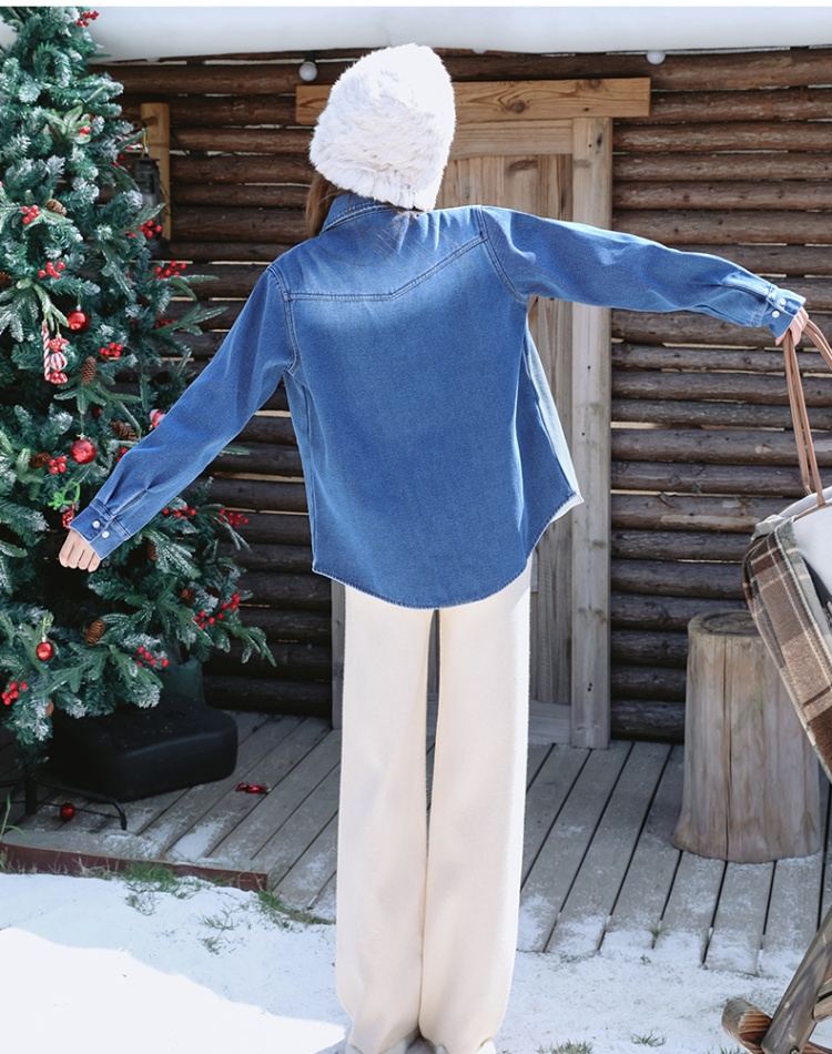 Autumn and winter denim soft thick simple coat