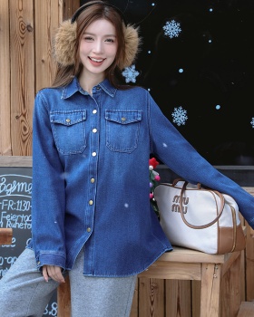 Soft denim plus velvet coat fashion thick tops