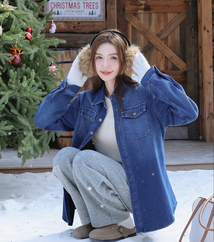 Soft denim plus velvet coat fashion thick tops