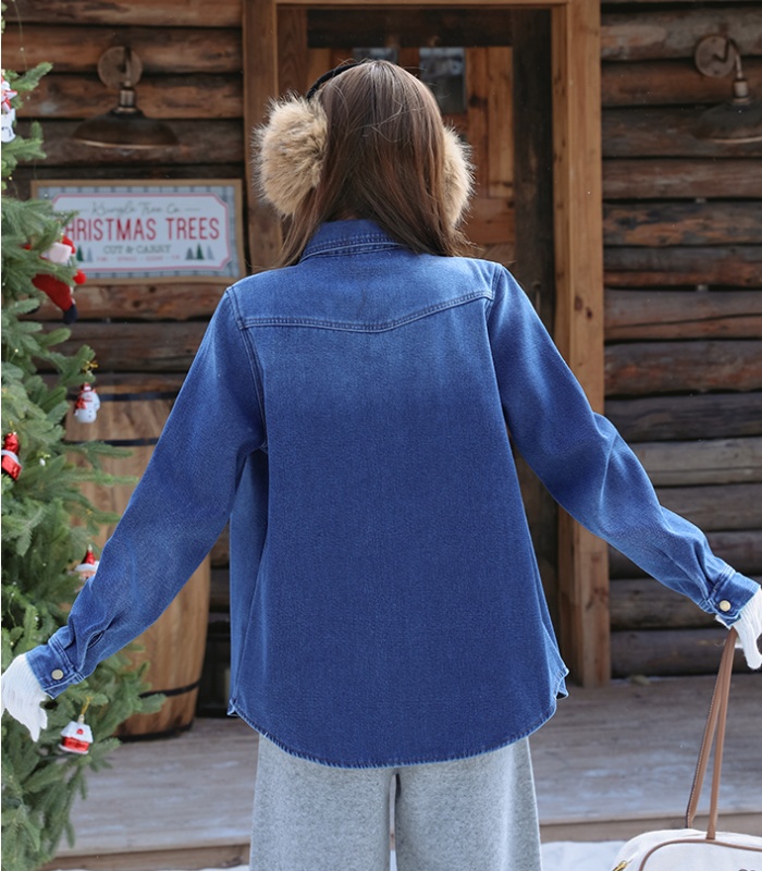 Soft denim plus velvet coat fashion thick tops