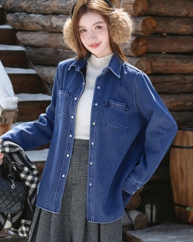 Casual Korean style tender plus velvet denim coat