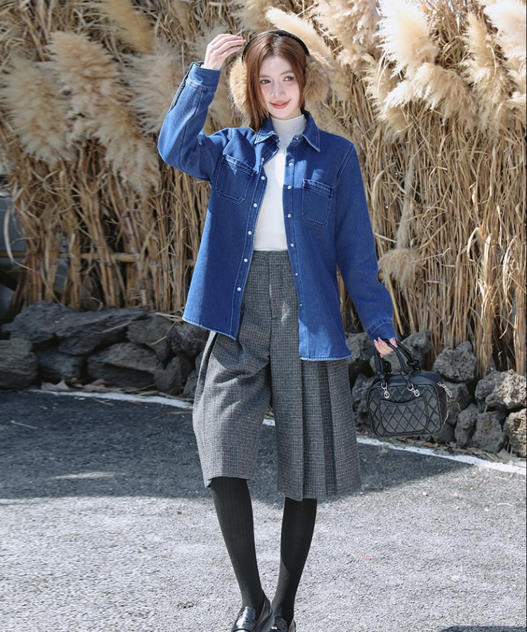 Casual Korean style tender plus velvet denim coat