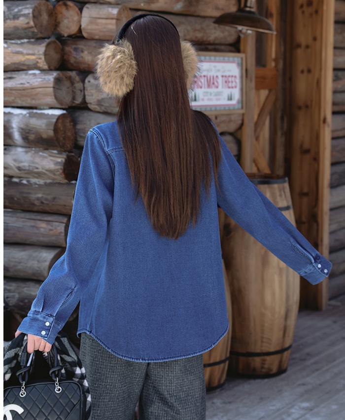 Casual Korean style tender plus velvet denim coat