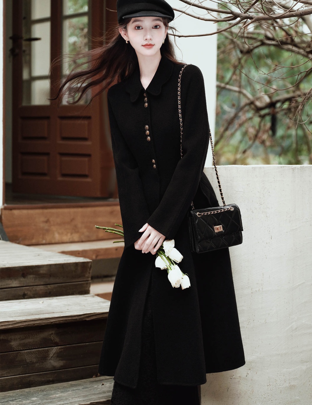 Autumn lapel woolen coat pinched waist temperament coat