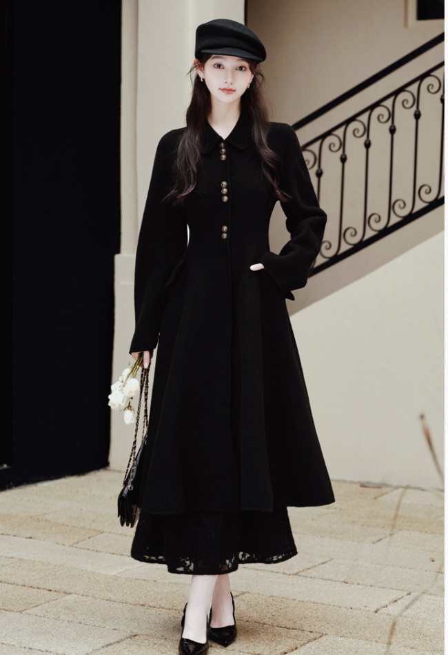Autumn lapel woolen coat pinched waist temperament coat