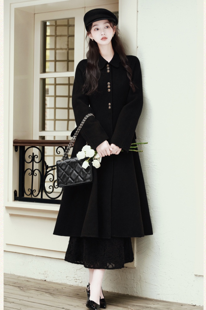 Autumn lapel woolen coat pinched waist temperament coat
